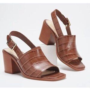 Vince Camuto Brown Croc-Embossed Sandals